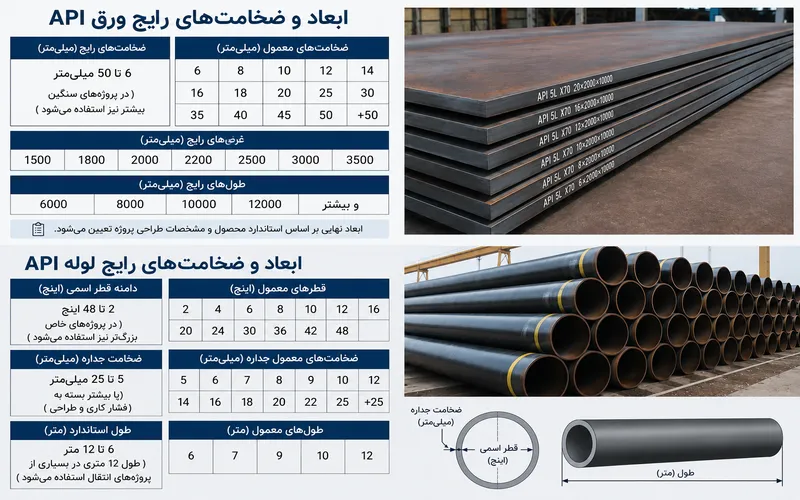 ابعاد لوله api