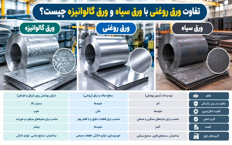 تفاوت ورق روغنی با ورق سیاه و ورق گالوانیزه